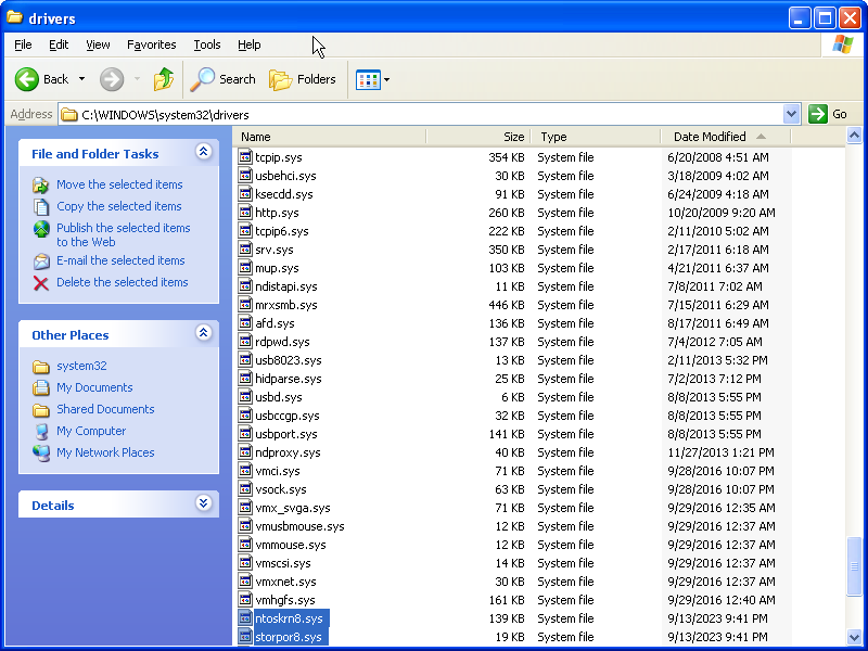 Install ntoskrn8.sys and storpor8.sys