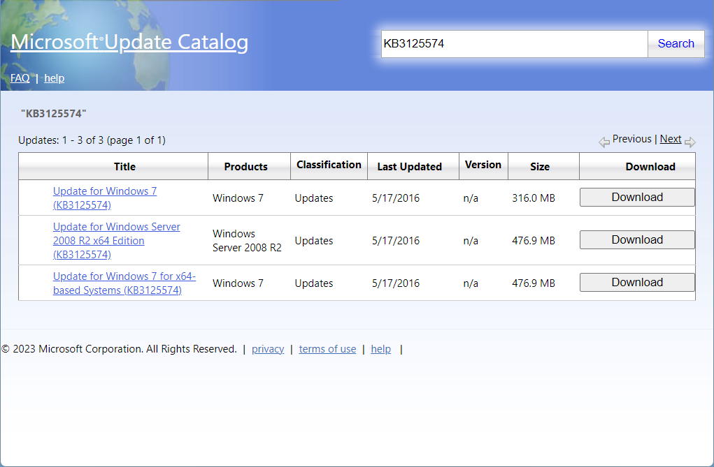 Windows update catalog