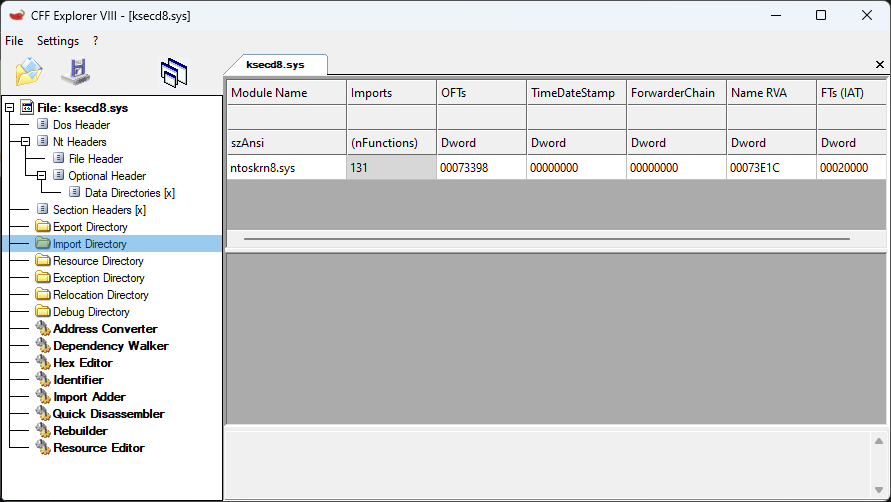 Replace ksecd8.sys import directory