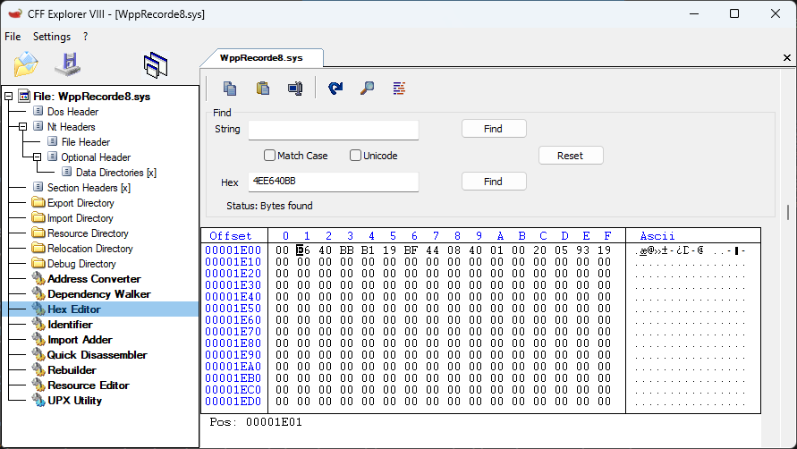 Replace x86 WppRecorde8.sys hex value