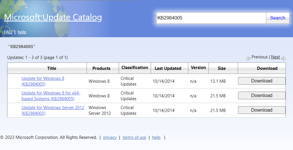 Windows Update Catalog KB2984005