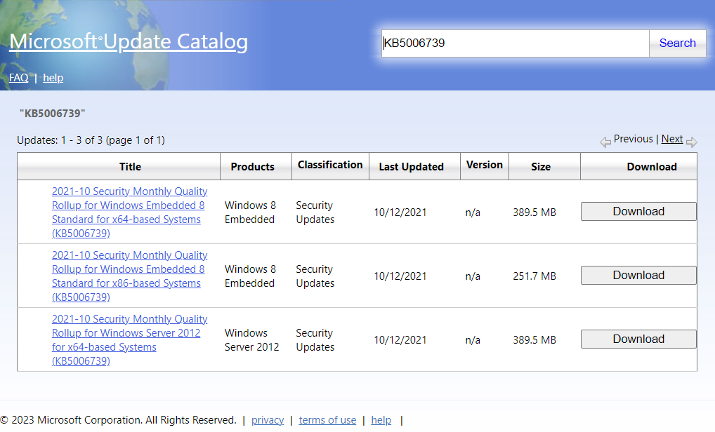 Windows Update Catalog KB5006739