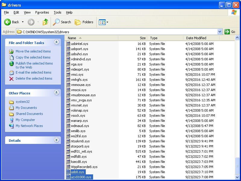 Install ucx01000.sys and usb8.sys