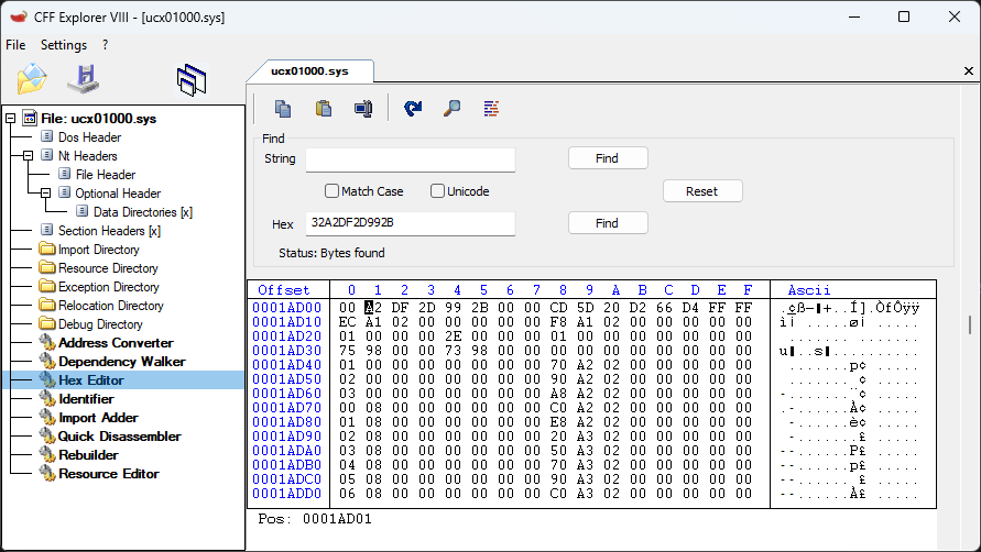 Replace x64 ucx01000.sys hex value