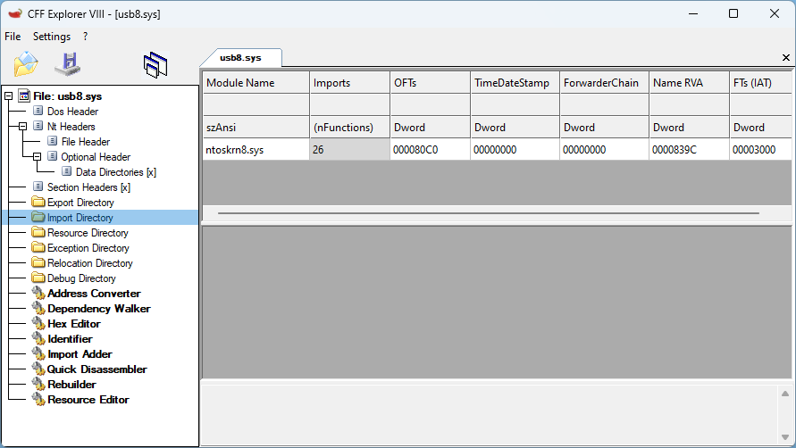 Replace usb8.sys import directory