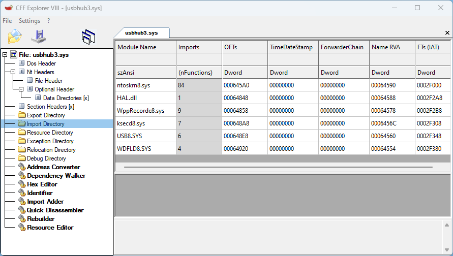 Replace usbhub3.sys import directory