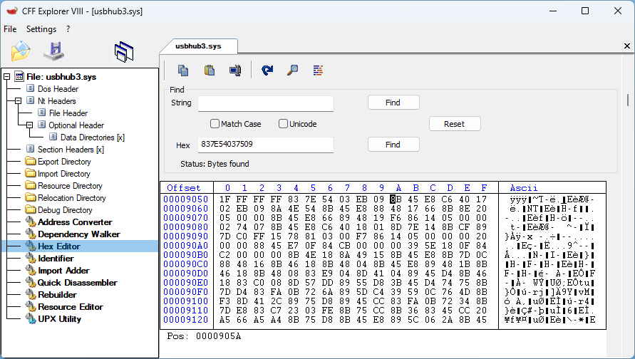 Replace x86 usbhub3.sys hex values