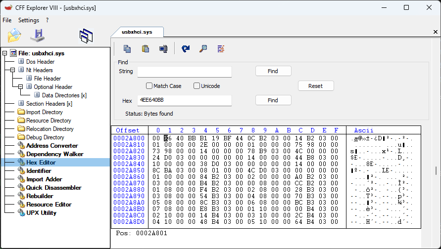 Replace x86 usbxhci.sys hex value